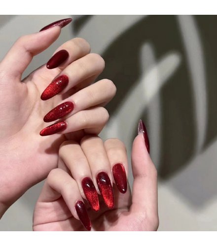 NA034 - Red Cat Eye Glam Nails